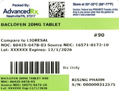 Baclofen 20mg #90 (Baclofen 20mg 80425 0478 03)